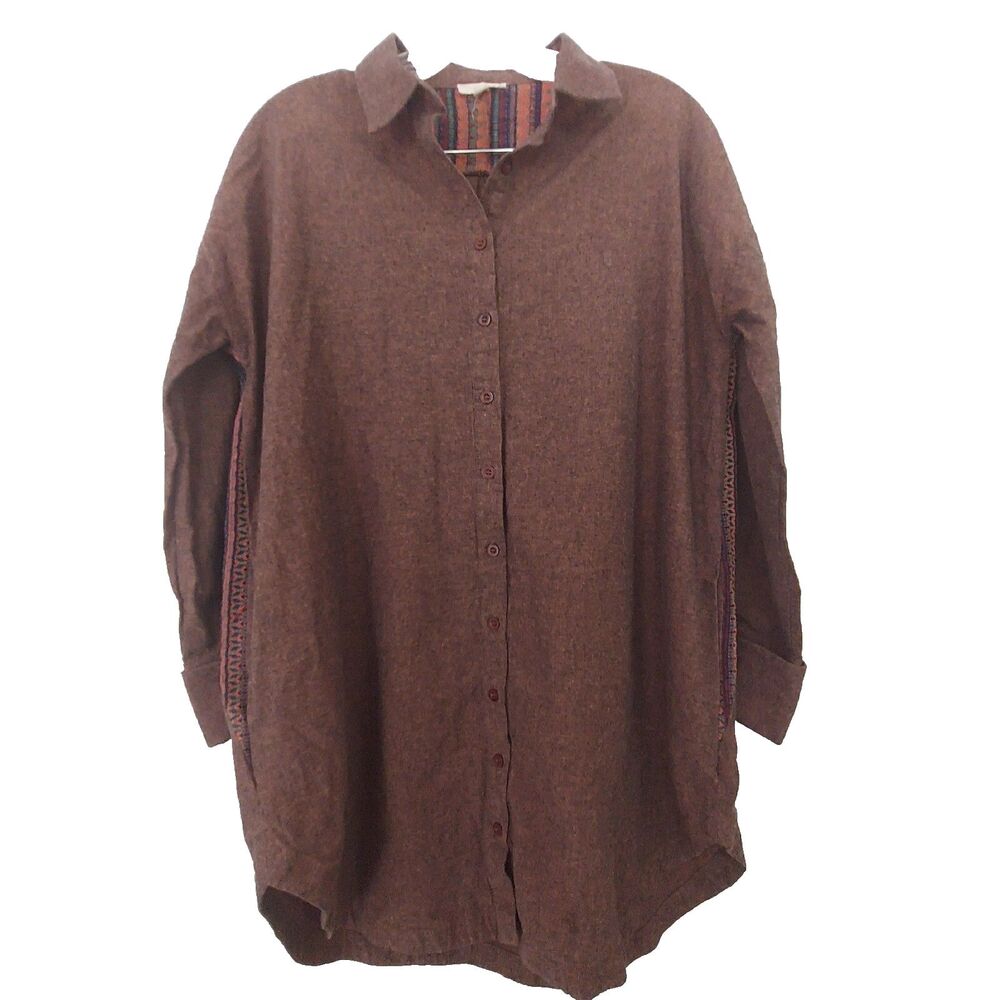 Oddy Brown Flannel Button Up Shirt Small Oversized Pockets